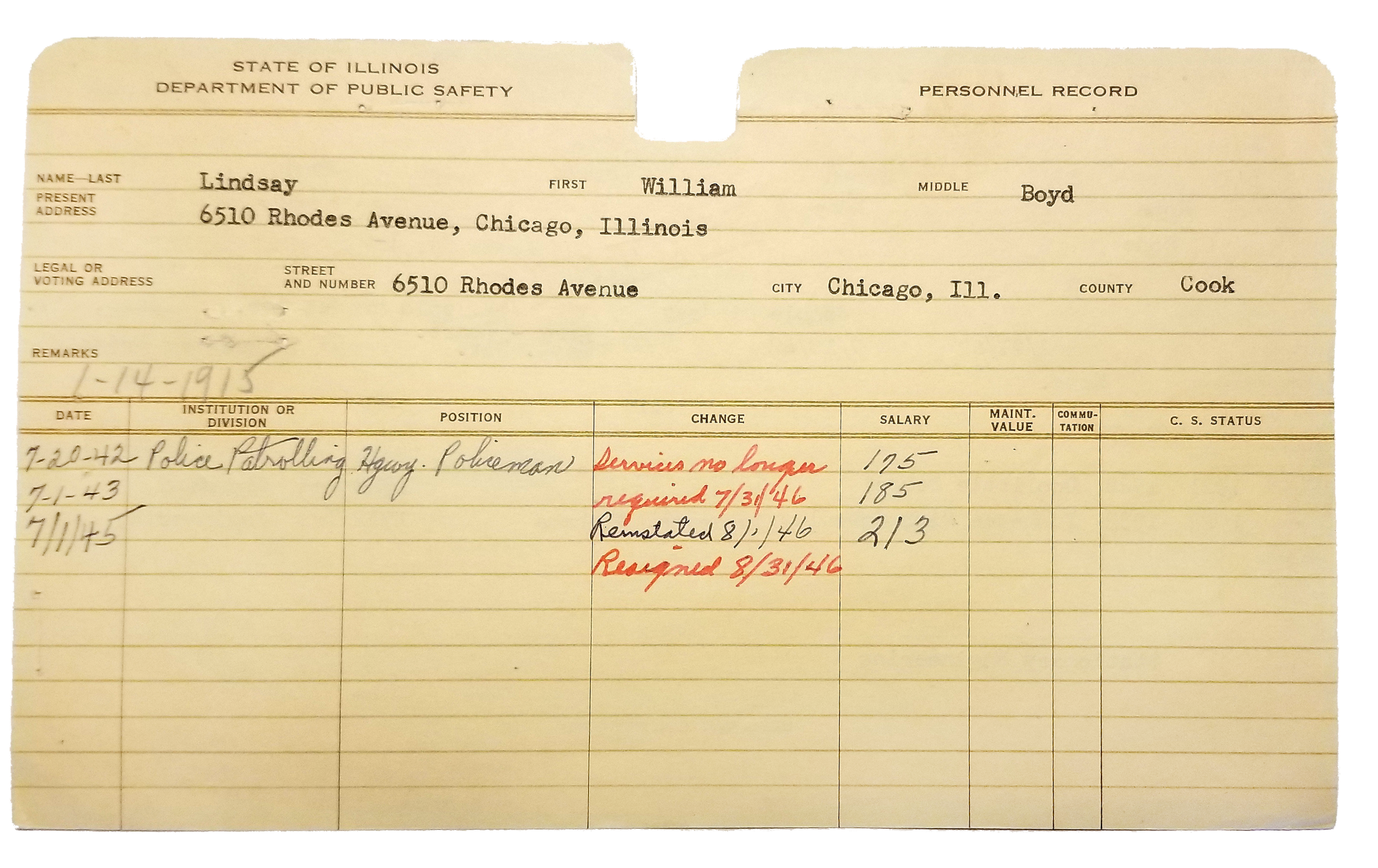 Lindsay Employment Card 1b